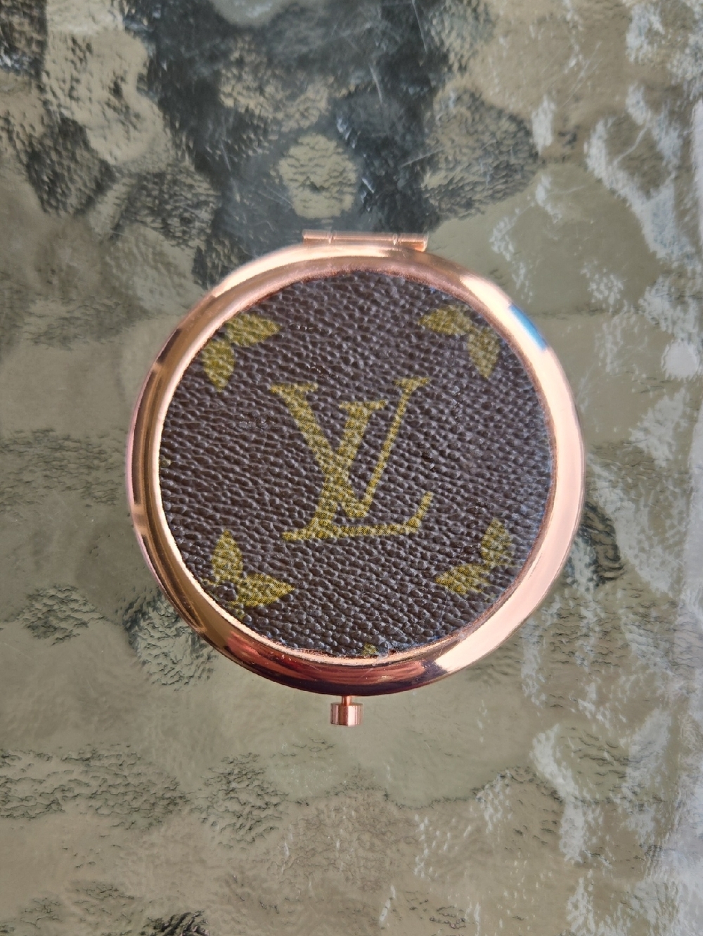 Upcycled LV Monogram Compact Mirror - Rose Tone.  NWOT